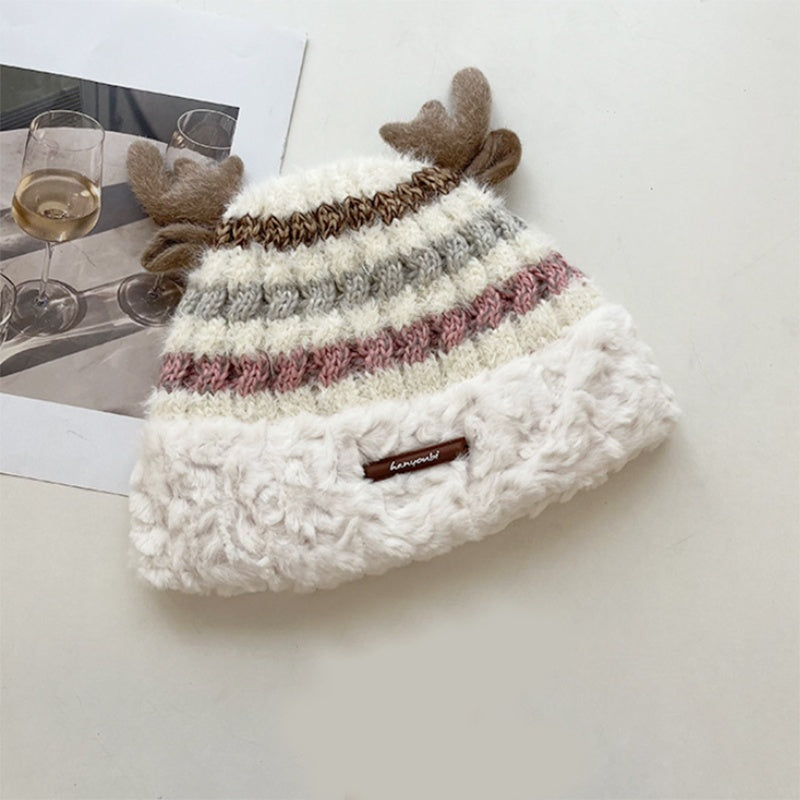 Christmas Knitted Hat with Deer Antlers