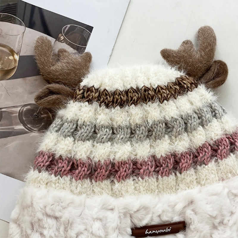 Christmas Knitted Hat with Deer Antlers