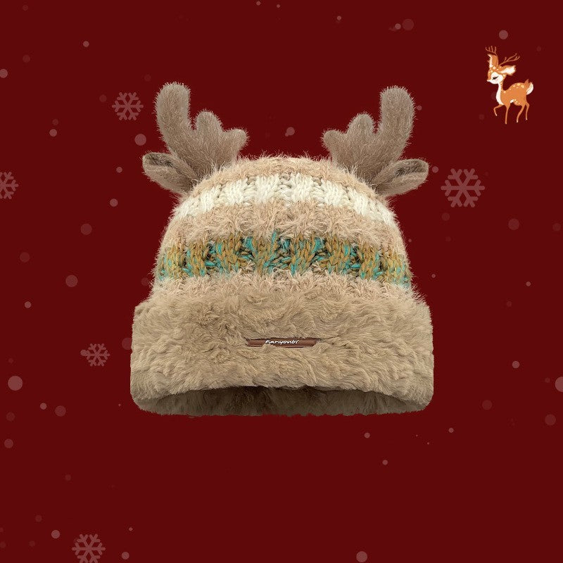 Christmas Knitted Hat with Deer Antlers