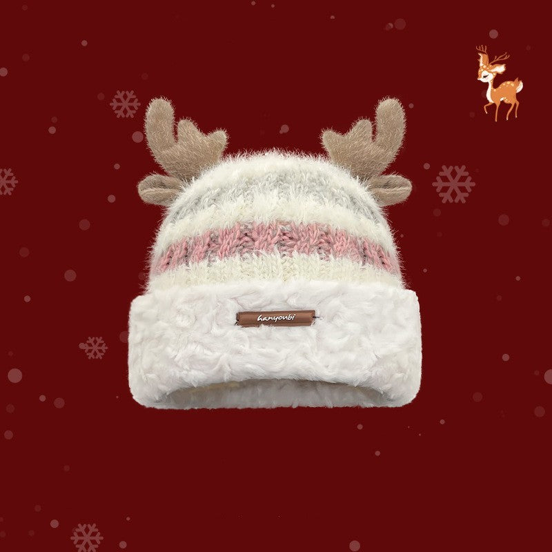 Christmas Knitted Hat with Deer Antlers