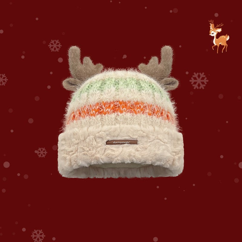 Christmas Knitted Hat with Deer Antlers