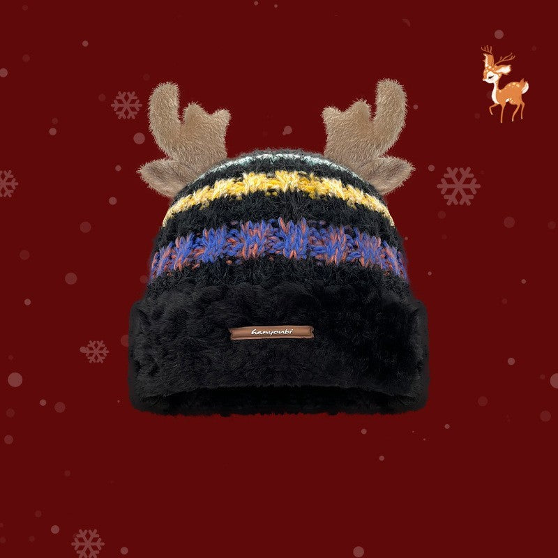 Christmas Knitted Hat with Deer Antlers